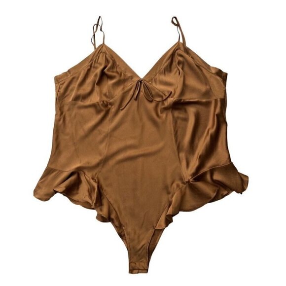 SKIMS Women's Silk Ruffle Loungewear Lingerie Teddy Bodysuit In Bronze Size 4X - Picture 4 of 11